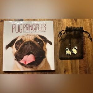 Pug Mini Book and Pug dangle Earrings Set